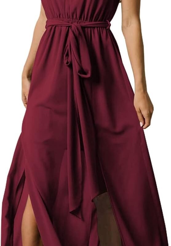 Women’s Boho Chiffon Maxi Dress Sleeveless V-Neck Double Split Beach Party Dress