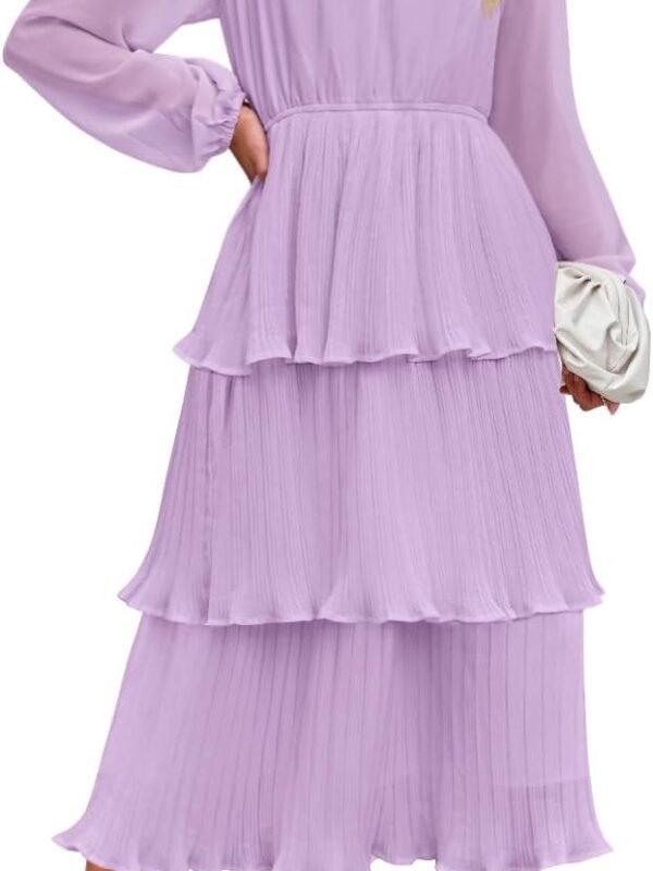 Women’s Long Sleeve Crew Neck Tiered Chiffon Midi Dress