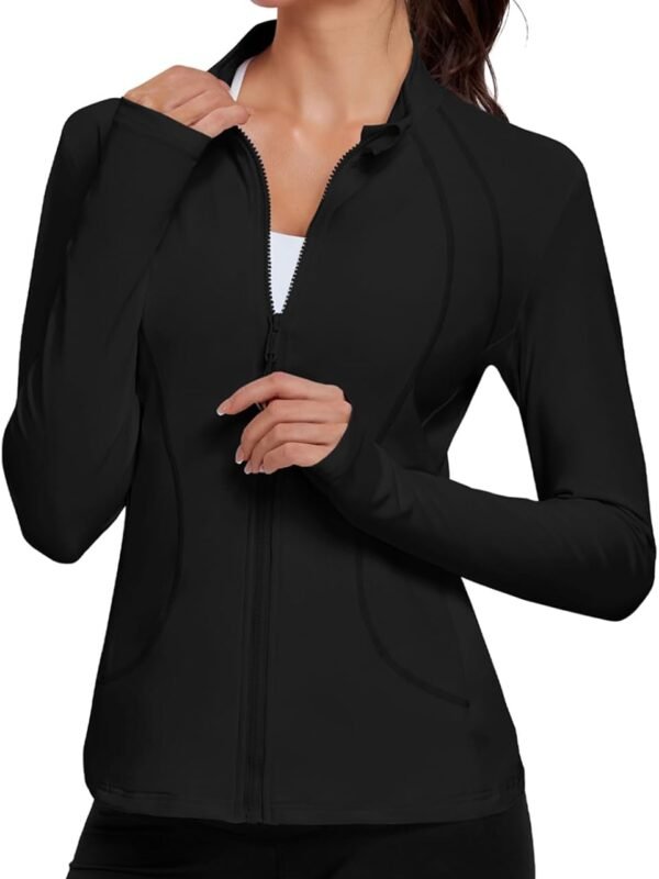 Women's athletic zip-up jacket sport workout shirt gym yoga activewear with pockets