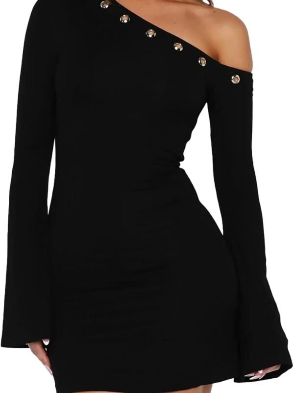 Women’s Off Shoulder Long Sleeve Bodycon Mini Party Dress