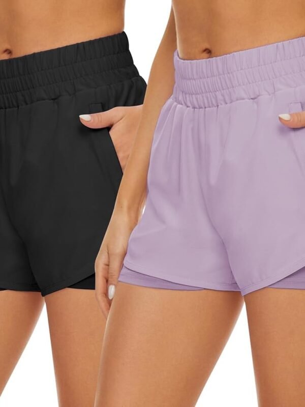 Women’s 2 Pack Quick Dry Athletic Running Shorts with Pockets