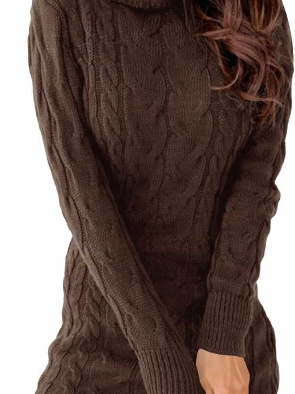 Women’s Cable Knit Turtleneck Sweater Dress Long Sleeve Bodycon Mini Dress