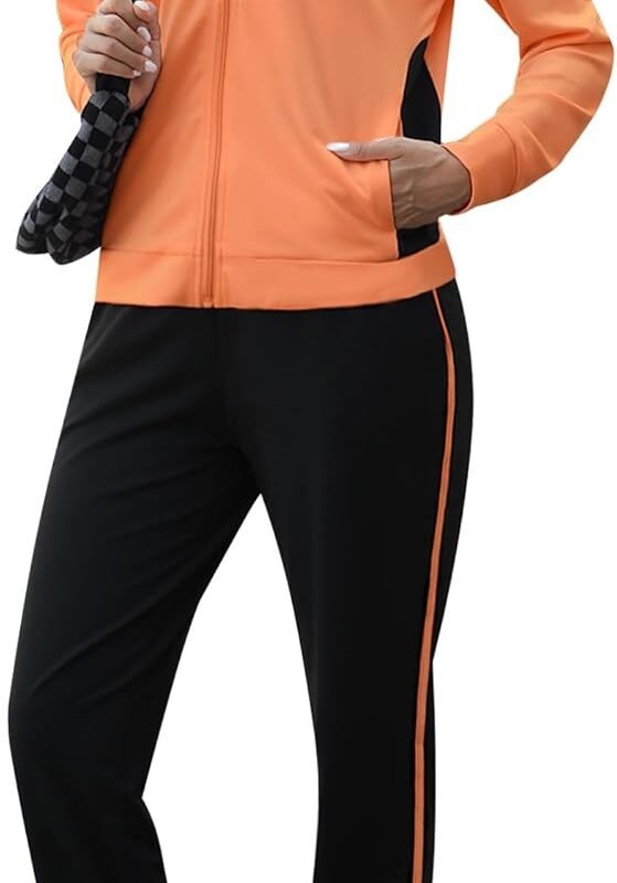 Color block women's 2-piece zip jacket jogger lounge tracksuit set
