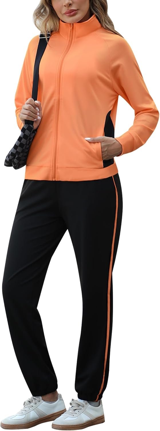 Color block women's 2-piece zip jacket jogger lounge tracksuit set