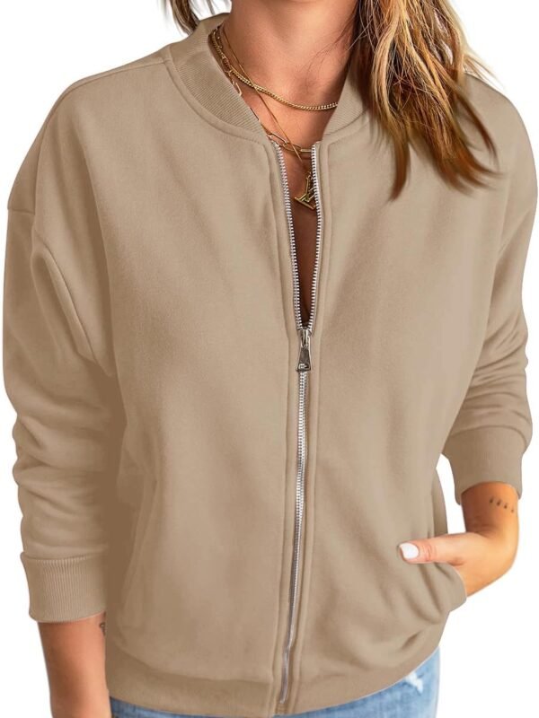 Women’s Zip Up Sweatshirt Jacket Long Sleeve Loose Fit Outerwear with Pockets