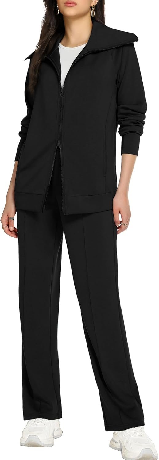 Women's 2-piece sweatsuit long sleeve double zipper sweatshirt pants set