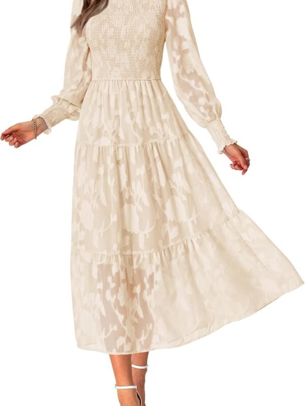 Women’s Long Sleeve Floral Midi Dress Casual Boho Flowy Spring Outfit