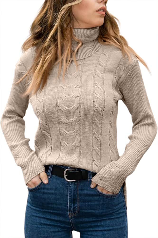 Women’s Turtleneck Cable Knit Long Sleeve Sweater - Image 2