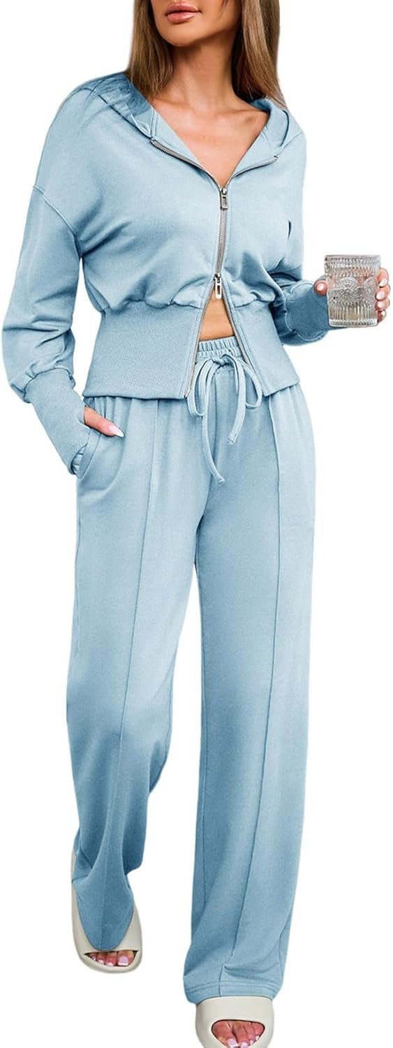 Women's 2-piece casual hoodie sweatsuit travel lounge tracksuit outfit