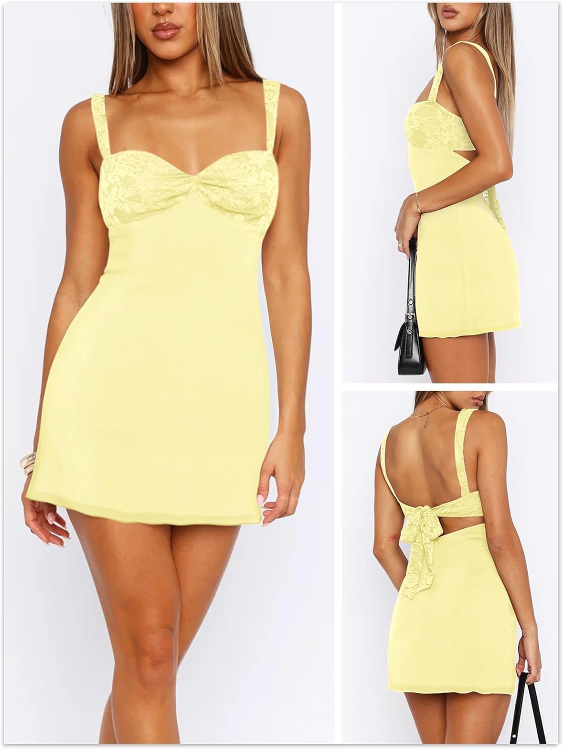 Women’s Sleeveless Square Neck Lace Panel Mini Bodycon Dress - Image 2