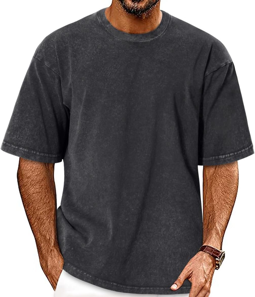 Oversized men's short sleeve vintage washed loose fit casual T-shirt