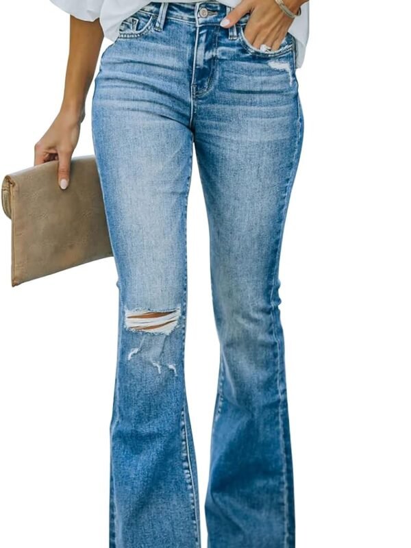 Women’s High Waisted Bell Bottom Wide Leg Stretch Denim Jeans