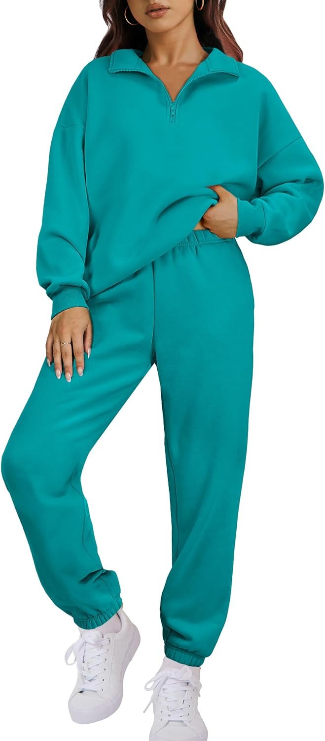 Women's 2-piece sweatsuit half zip sweatshirt jogger lounge set