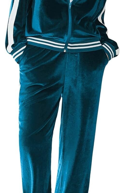 Women's velvet tracksuit 2-piece lounge set zip sweatshirt sweatpants with pockets