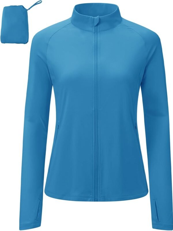 Women's lightweight athletic jacket UV protection zip-up running jacket thumb holes