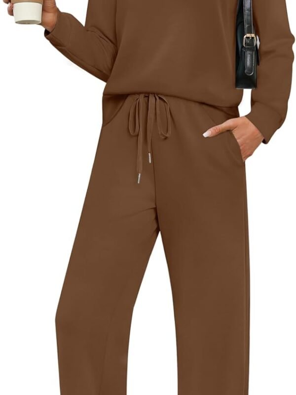 Women's 2-piece lounge outfit sweatshirt casual wide leg tracksuit set