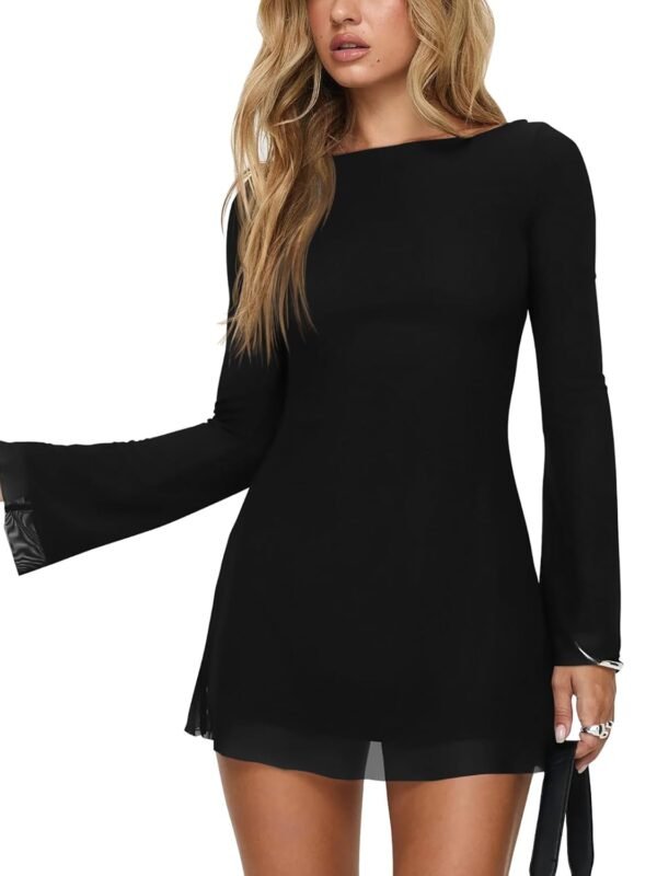 Women’s Long Sleeve Off Shoulder A-Line Dress with Flared Cuffs