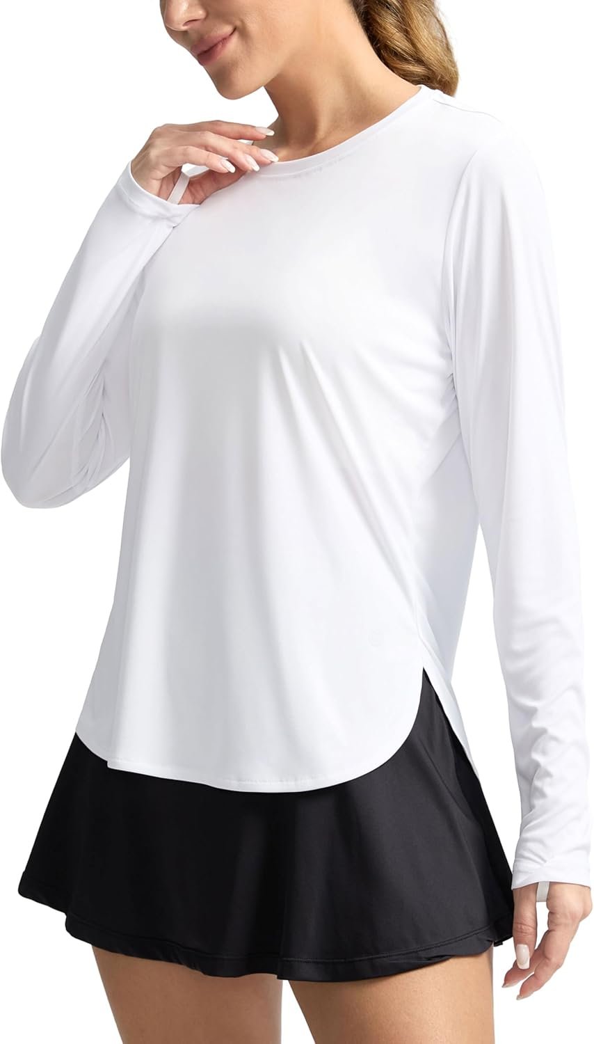 Women's UV protection long sleeve lightweight shirt thumb holes quick-dry hiking workout top