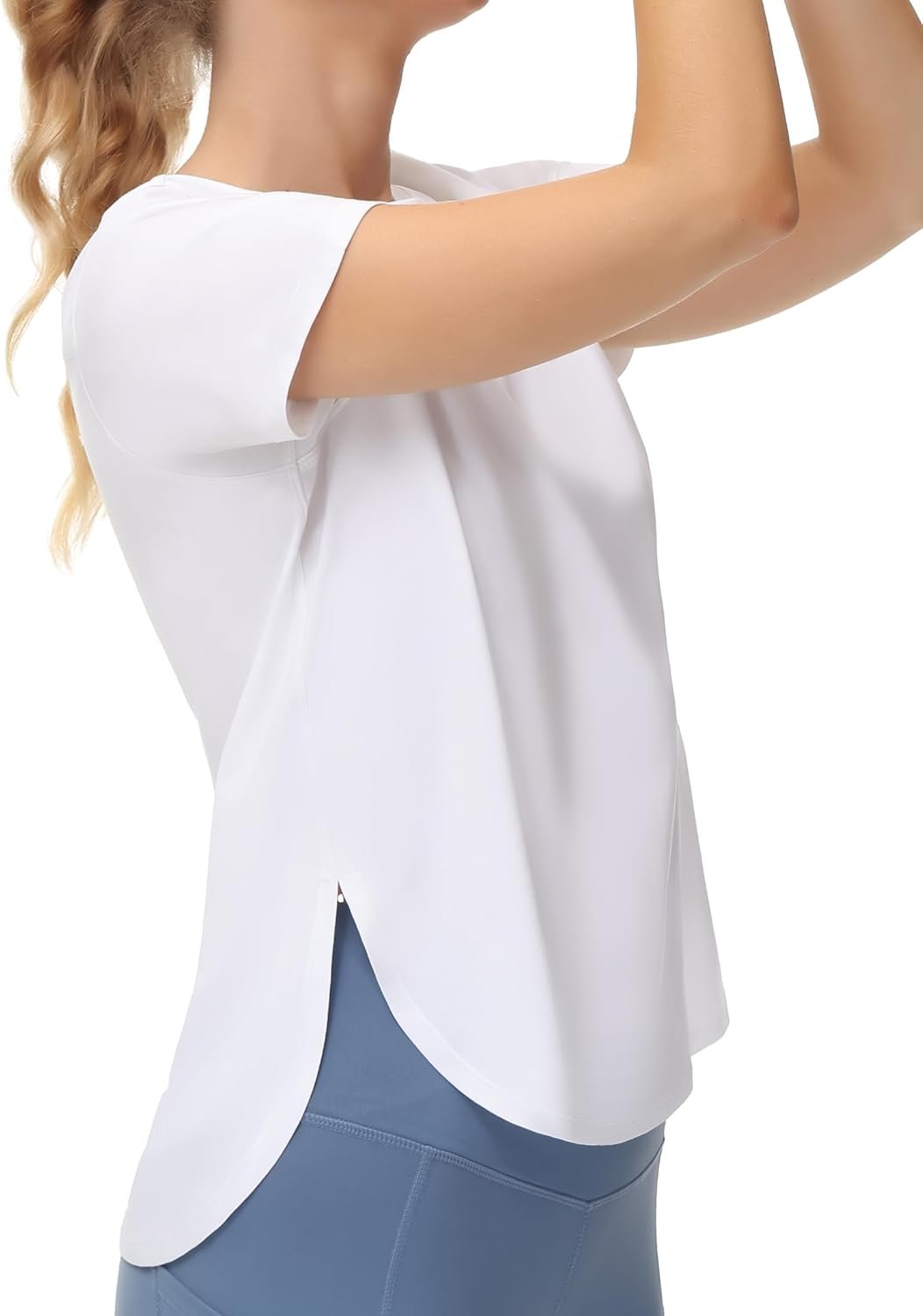 Women's White Casual Short-Sleeve Top with Split Hem—Suitable for Sports - Image 2