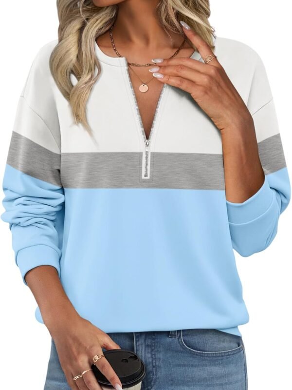 Women’s Half Zip Fleece Pullover Color Block Hoodie Sweatshirt for Fall and Winter