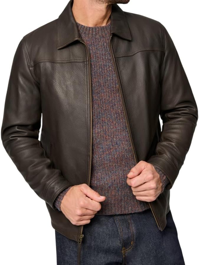 Men??s Faux Leather Vintage Racing Jacket Zip Front Style