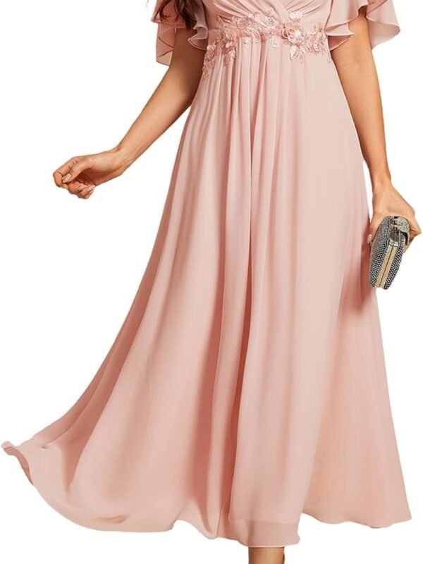 Women’s V-Neck A-Line Maxi Dress Elastic High Waist Evening Party Dress