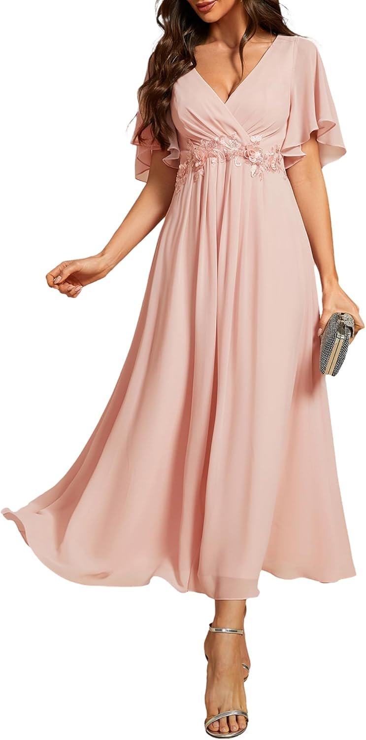 Women??s V-Neck A-Line Maxi Dress Elastic High Waist Evening Party Dress