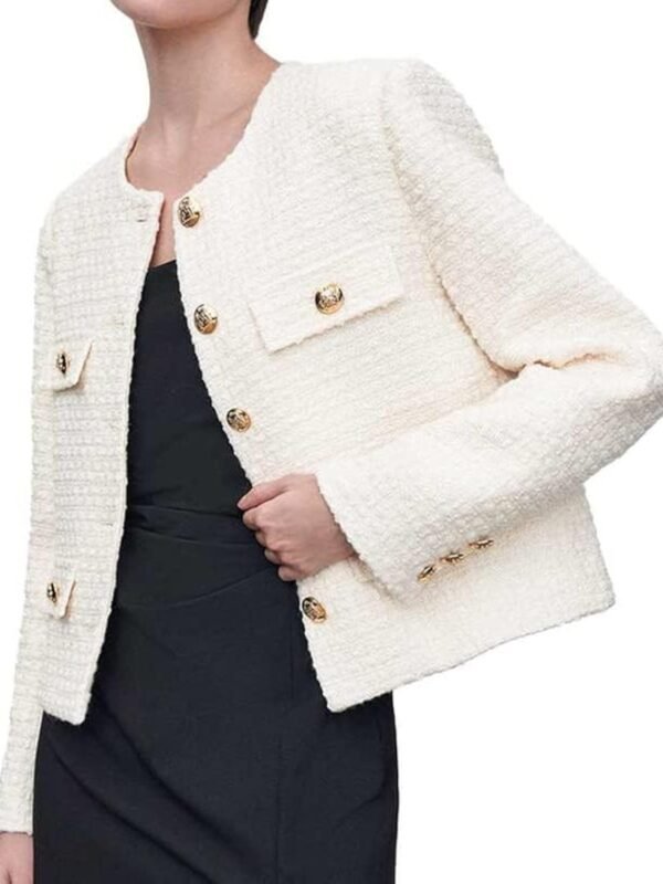 Women’s Cropped Tweed Blazer Long Sleeve Casual Work Jacket