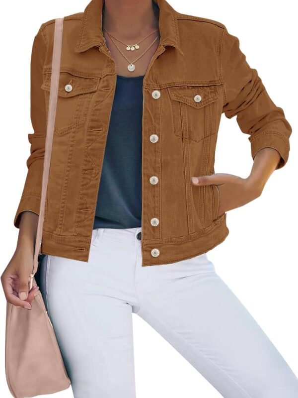 Women’s Stretch Fitted Button Down Denim Jacket Long Sleeve Style