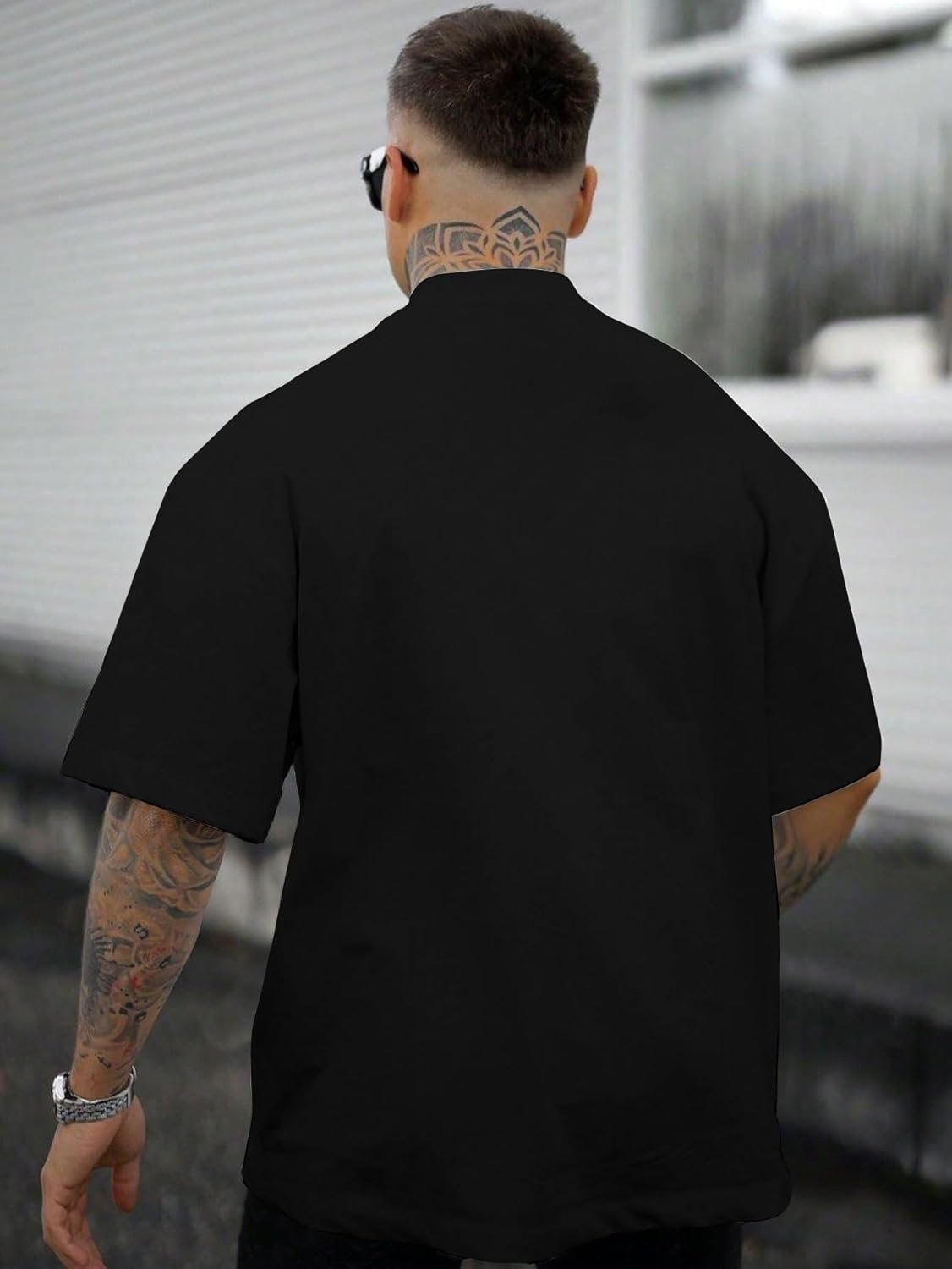 Men's rose print graphic oversized T-shirt casual summer streetwear top - Image 2