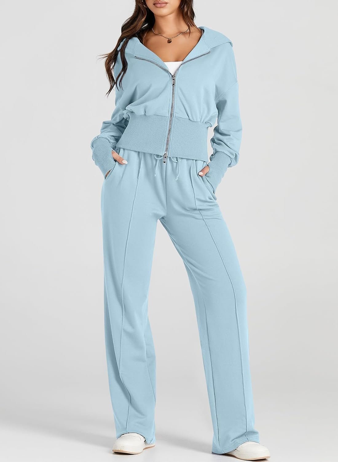 Women's 2-piece casual hoodie sweatsuit travel lounge tracksuit outfit - Image 2