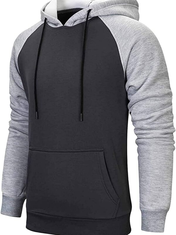 Men’s Patchwork Color Block Fleece Hoodie Pullover Sweatshirt with Pocket