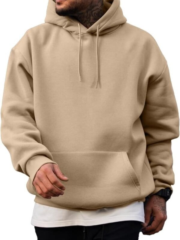 Men’s Casual Cotton Blend Hooded Pullover Sweatshirt with Drawstring