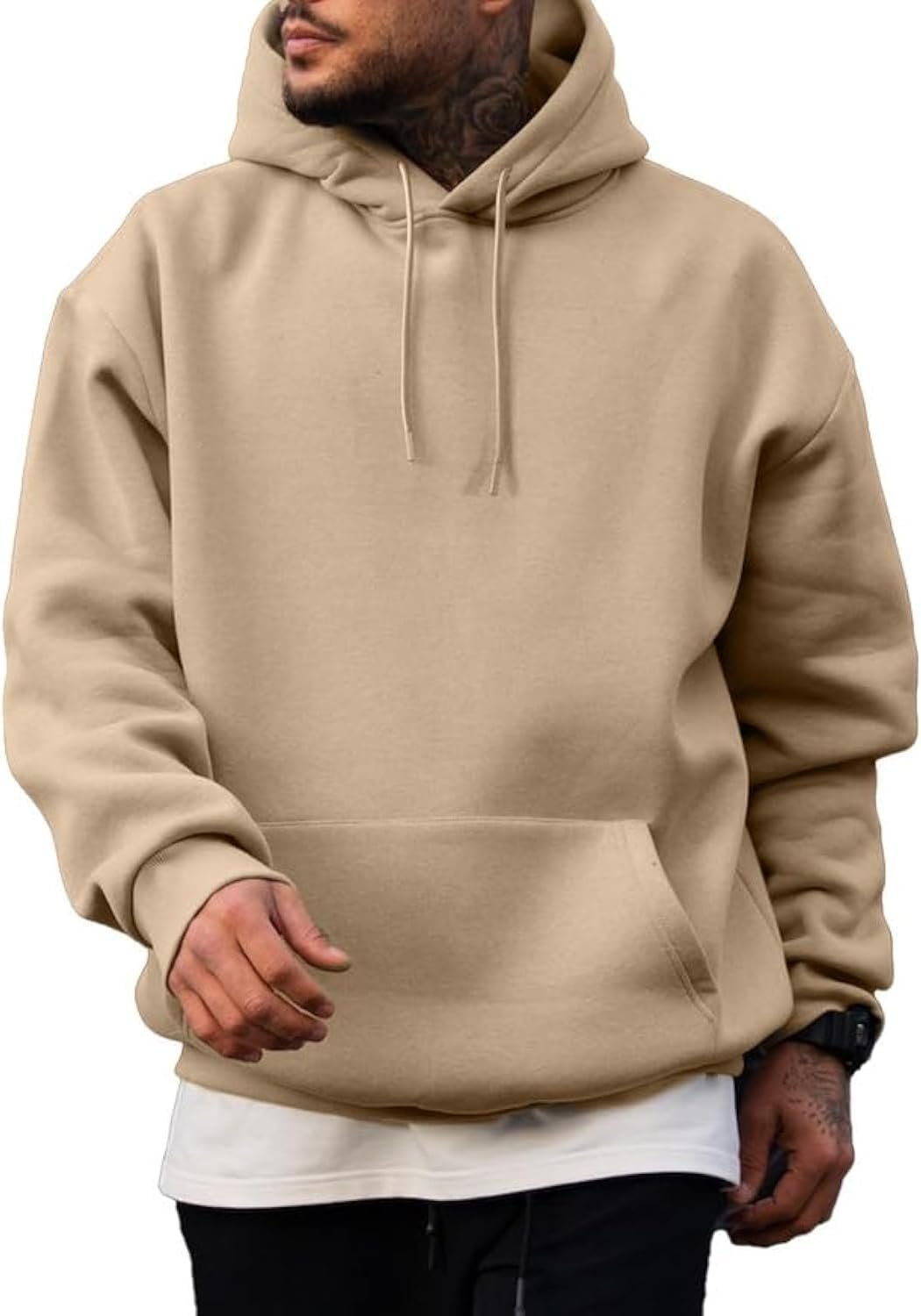 Men’s Casual Cotton Blend Hooded Pullover Sweatshirt with Drawstring