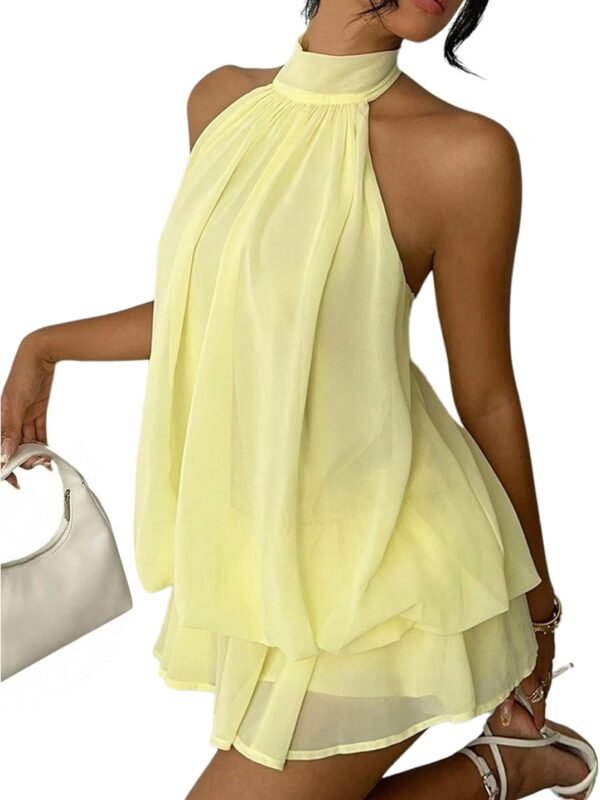Women’s Chiffon Halter Neck Mini Dress with Ruffled Hem