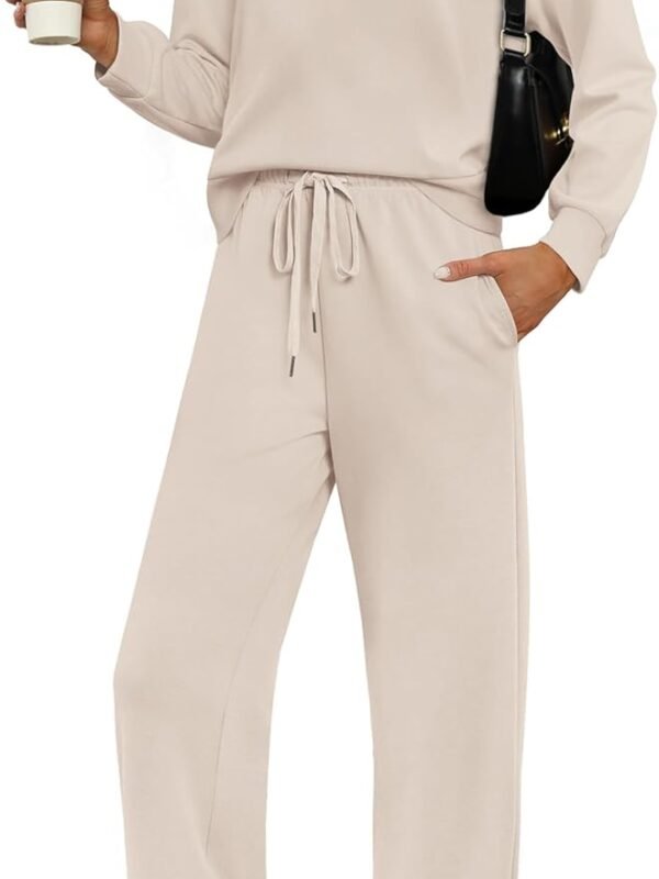 Two-piece fall lounge outfit mock neck top wide leg pants set