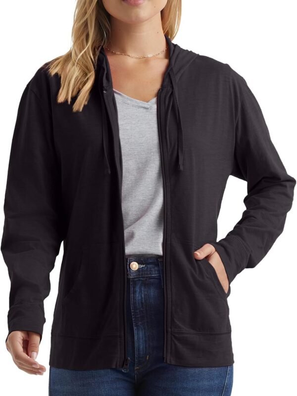 Women’s Slub Knit Zip Up Hoodie Lightweight Cotton Blend Sweatshirt