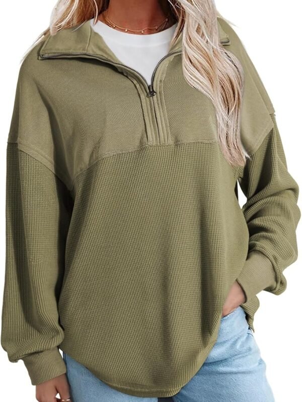 Women’s Casual Waffle Knit Half Zip Long Sleeve Pullover Sweatshirt
