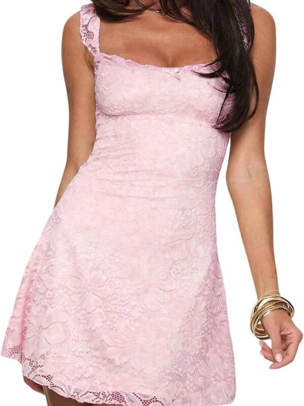Women’s Floral Print Sleeveless A-Line Mini Dress with Lace Detail
