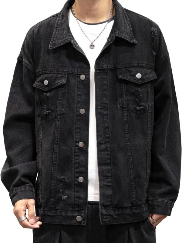 Men’s Distressed Denim Jacket Vintage Style Casual Coat