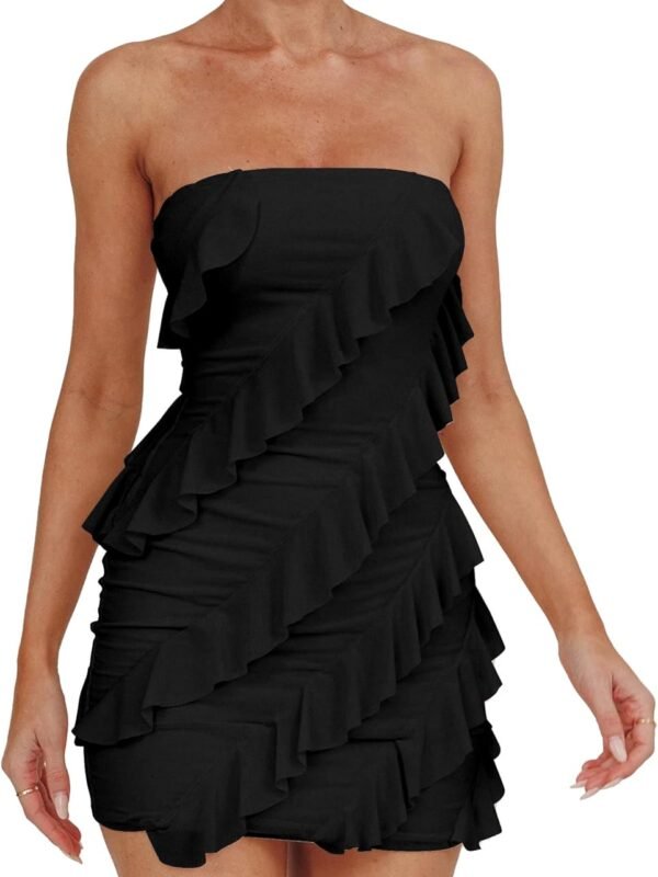 Women’s Strapless Bodycon Mini Dress with Ruffle Trim