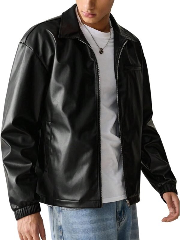 Men’s Faux Leather Motorcycle Jacket Zip Up Lightweight Biker Coat