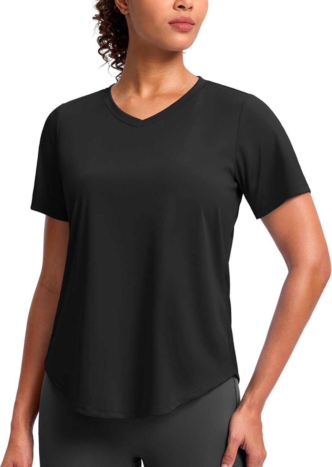 This women's casual short-sleeve top features a skin-friendly fabric with enhanced moisture-wicking and breathability properties.