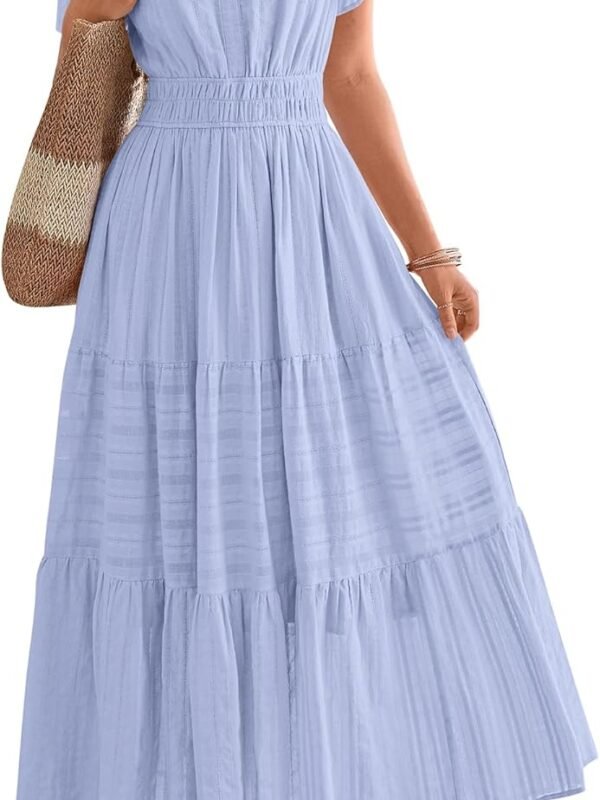 Women’s Casual Short Sleeve V Neck Boho Maxi Dress with Pockets