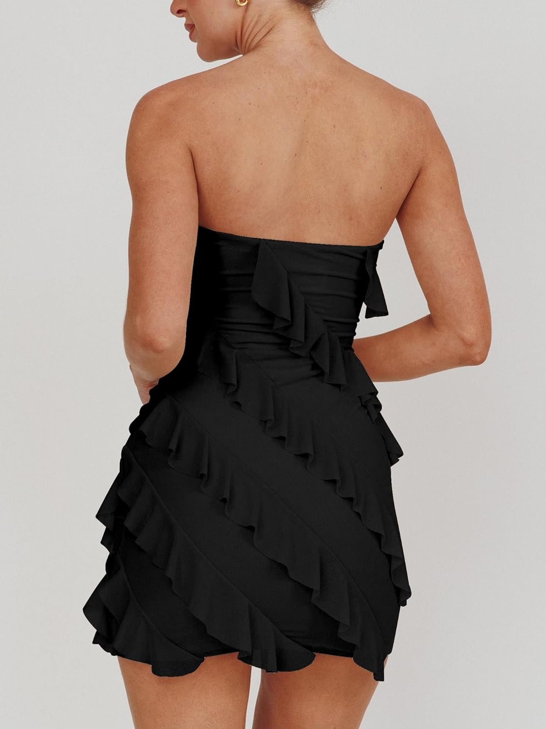 Women’s Strapless Bodycon Mini Dress with Ruffle Trim - Image 2