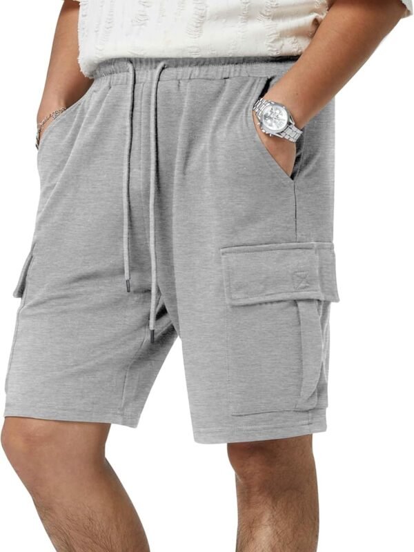 Men’s Cotton Sweat Cargo Shorts Drawstring Elastic Waist Gym Shorts with Pockets