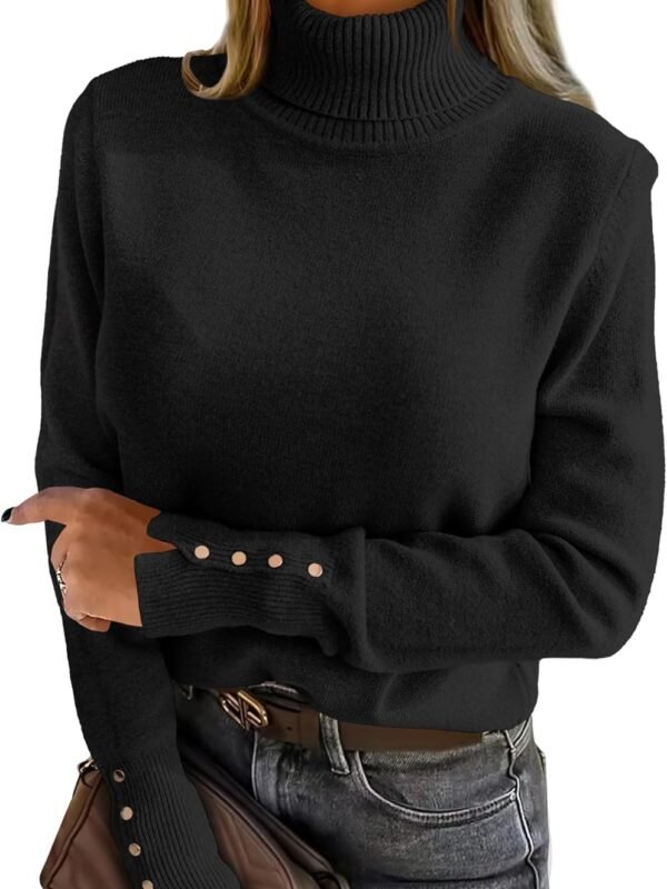Women’s Turtleneck Knitted Button Pullover Sweater Long Sleeve Casual Top
