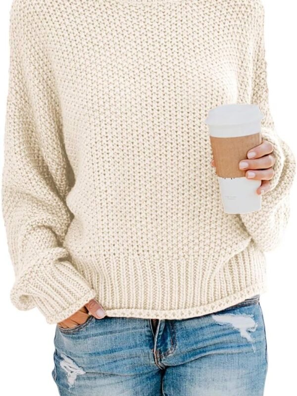 Women’s Solid Turtleneck Balloon Sleeve Knit Sweater Pullover