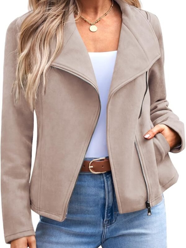 Women’s Faux Suede Cropped Jacket Open Front Casual Outerwear