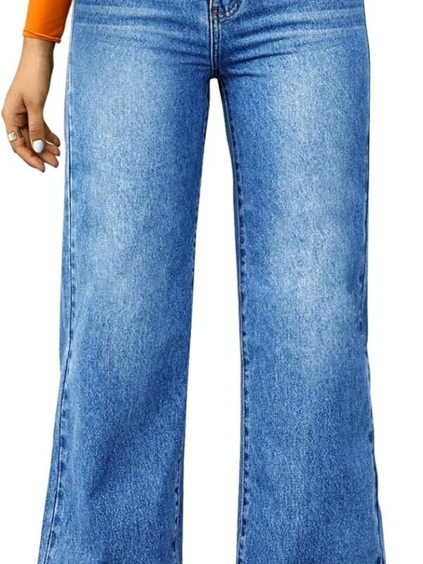 Women’s High Waisted Wide Leg Loose Denim Jeans Stretch Straight Fit